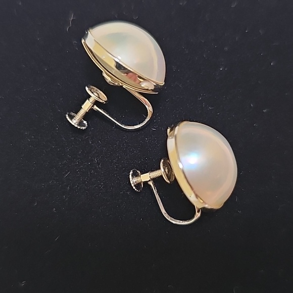 Vintage 14K White Gold MABE PEARL NON-PIERCED EARRINGS - Picture 16 of 17